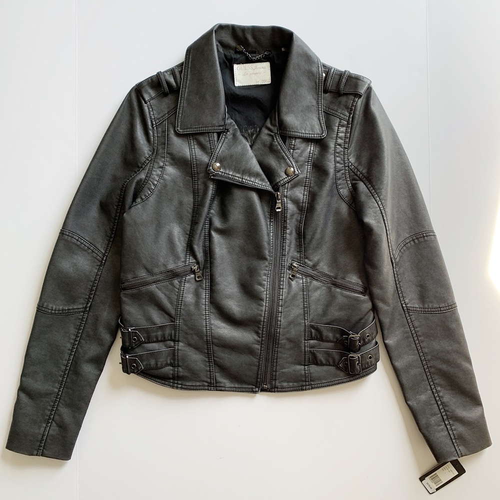 Guess Jeans // Grey Black Leather Jacket